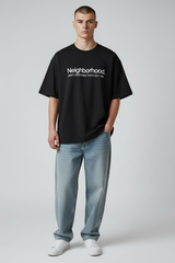 Black Neighborhood SS-11 Tee shirt with short sleeves and logo design, casual streetwear apparel for men