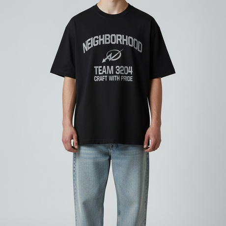 Black Neighborhood NH-8 SS Tee shirt with short sleeves and crew neckline, made of soft fabric.