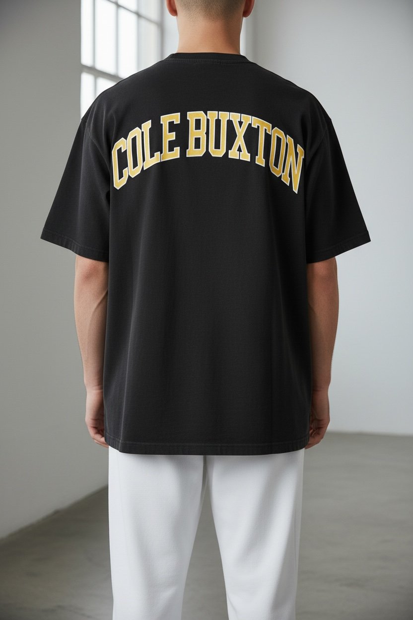Yellow Cole Buxton Arc Tee vintage black apparel with graphic design, casual fit, and soft fabric.