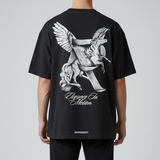 Black Represent Elegance In Motion Tee displayed on a mannequin, showcasing the stylish crewneck design and comfortable fit.