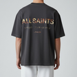 AllSaints Underground Logo Tee in Ashen Dakota Black, black cotton t-shirt with white logo print on the front.