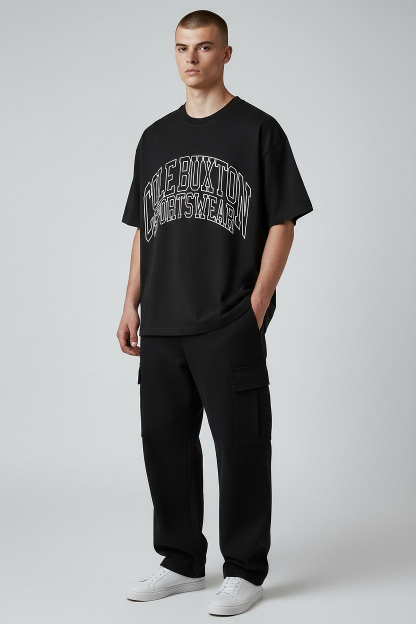 Cole Buxton Arch Logo Tee in vintage black, showcasing a classic t-shirt with a prominent arch logo on the front.