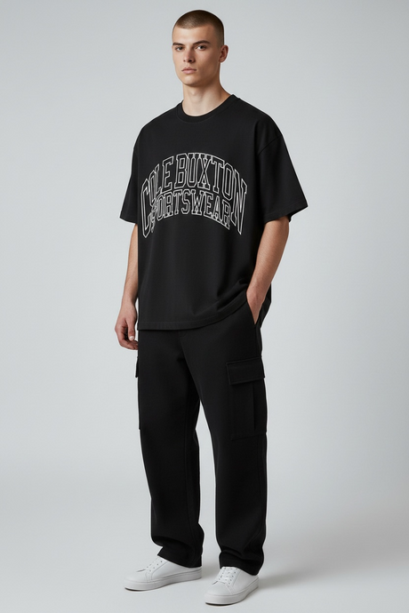 Cole Buxton Arch Logo Tee in vintage black, showcasing a classic t-shirt with a prominent arch logo on the front.