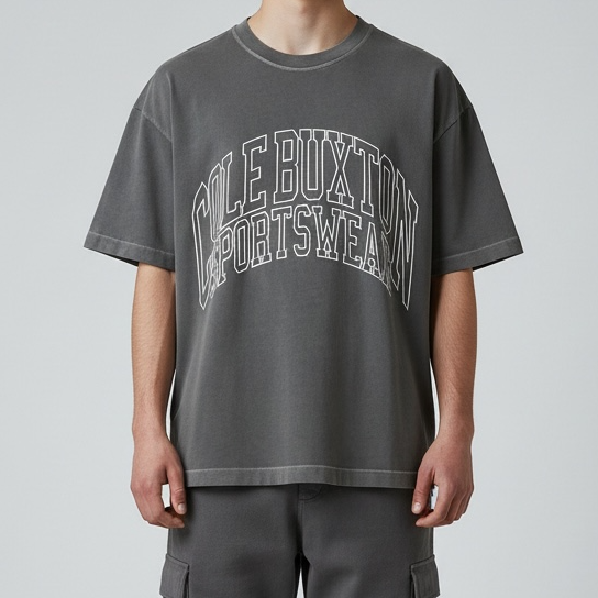 Cole Buxton Arch Logo Tee in washed black, casual apparel featuring a prominent logo design on the front.