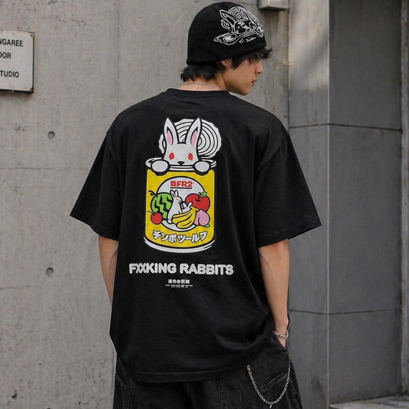 Black FR2 Fruit Punch Tee shirt with colorful fruit punch graphic on front, casual apparel by FR2.