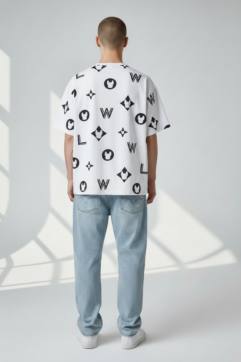 White LifeWork Big Monogram Tee, casual apparel with bold monogram design, featuring a comfortable fit and soft fabric.