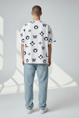 White LifeWork Big Monogram Tee, casual apparel with bold monogram design, featuring a comfortable fit and soft fabric.