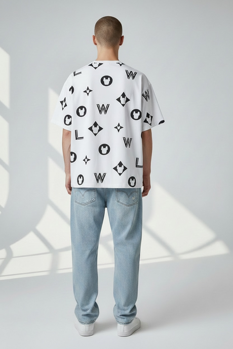 White LifeWork Big Monogram Tee, casual apparel with bold monogram design, featuring a comfortable fit and soft fabric.