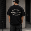 Black Represent Stamp Logo Tee featuring a bold logo graphic on the front, casual fit, and soft cotton fabric.