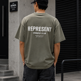 Represent Owners Club Logo Tee in olive, showcasing a casual men's T-shirt with a front logo design.
