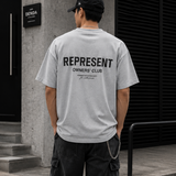Represent Owners Club Logo Tee in ash grey, featuring a front printed logo on a casual cotton T-shirt.