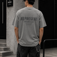 Represent Owners Club Logo Tee in ultimate grey with a front white logo print, casual crew neck t-shirt for streetwear style.