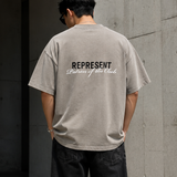 Represent Patron Of The Club Tee Mudstone, a men's casual t-shirt in mudstone color with graphic design, from the REPRESENT apparel collection.