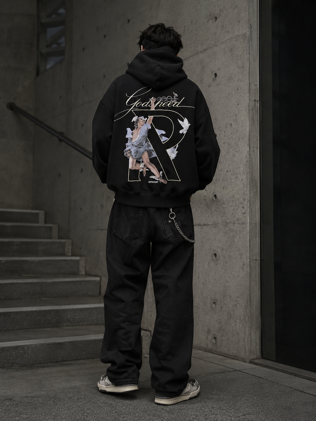 Black Represent Hermes hoodie, casual apparel with hoodie design, featuring the brand's logo on the front.
