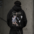 Black Represent Hermes hoodie, casual apparel with front logo, shown on a model. Stylish and comfortable streetwear.