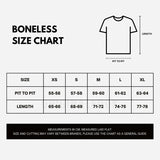 Black Boneless faux denim applique logo tee shirt showing a casual fit with denim-style logo patch on the front.