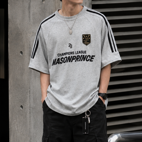 MasonPrince Millennium OV Raglan Tee in grey, casual men's apparel with contrasting sleeve colors and a relaxed fit.
