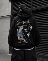 Black Represent Hermes hoodie, a stylish casual apparel item featuring the brand logo on the front, displayed on a hanger.