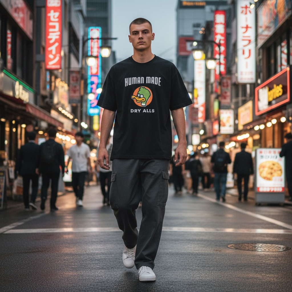 Black Human Made Duck Mascot T-shirt, casual apparel featuring a playful duck graphic on the front.