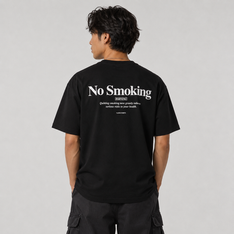 Black FR2 embroidery smoking art tee shirt with detailed design and casual fit, showcasing streetwear style and bold graphics.