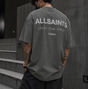 AllSaints Underground Logo Tee in Garnet Green displayed, featuring the brand's logo graphic on a casual t-shirt for men.