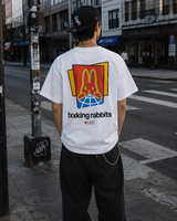 White FR2 M Logo Tee shirt with large front logo, casual apparel with short sleeves and crew neck.