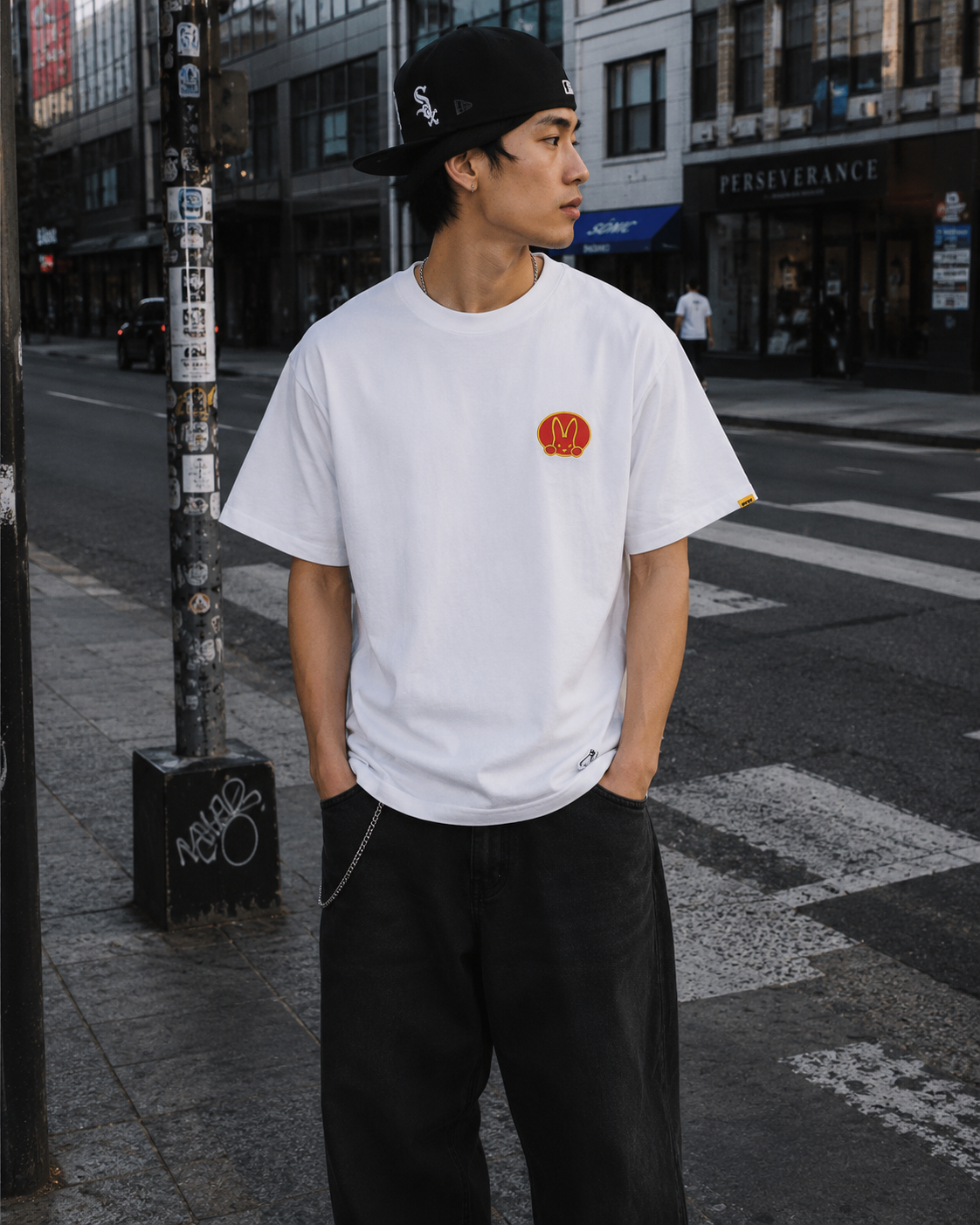 White FR2 M Logo Tee from the FR2 apparel collection, featuring the brand's signature logo on the front.