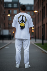 AllSaints Peace Chain Tee in white, casual crewneck t-shirt with chain graphic, designed for relaxed, stylish wear.