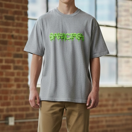 Balenciaga Slime Logo Tee Heather, casual men's t-shirt with Balenciaga branding and slime graphic on soft heather fabric.