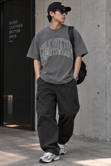 Cole Buxton Arch Logo T-shirt in Washed Black, casual apparel with a prominent logo on the front, made for everyday wear.