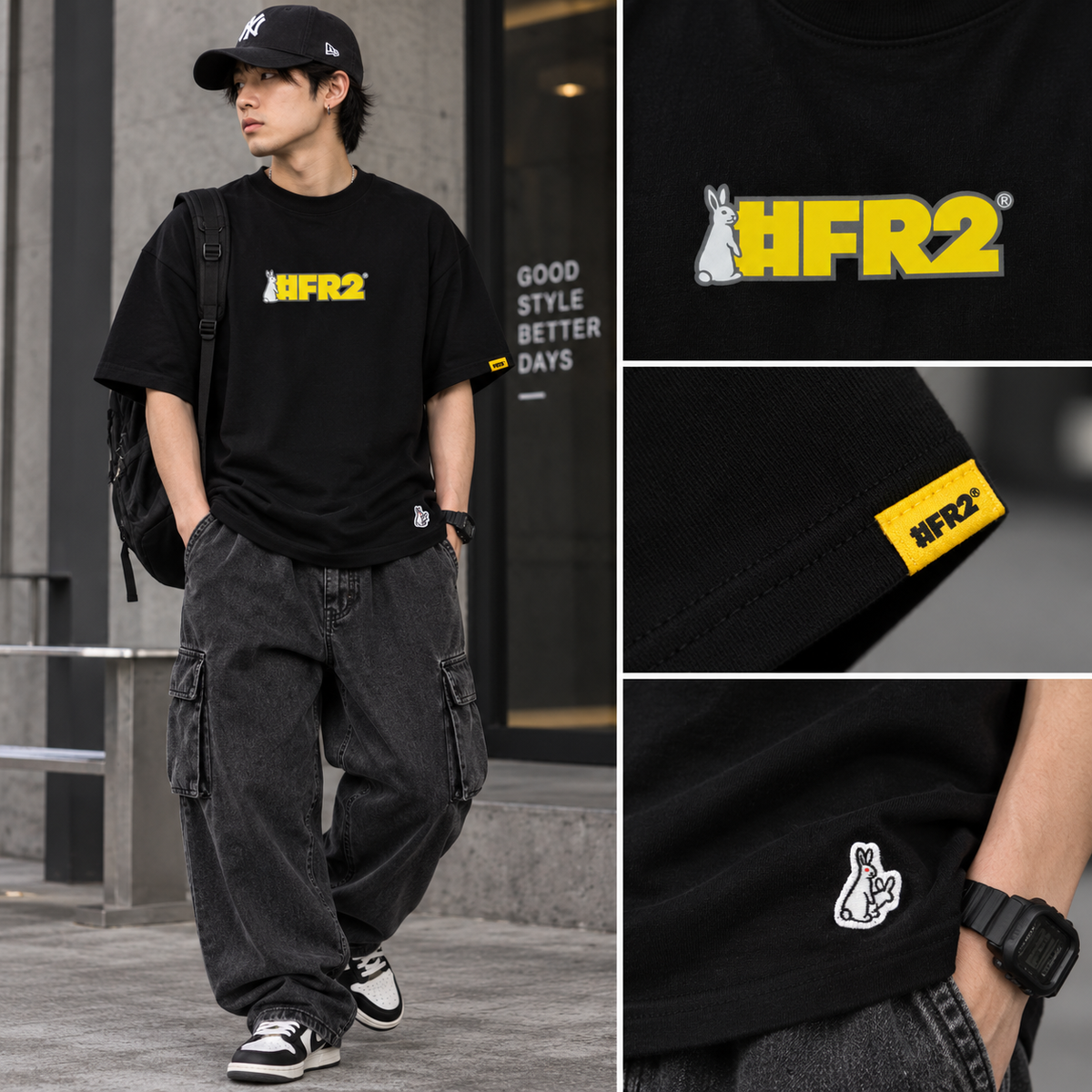 Black FR2 Rabbit Logo Tee shirt featuring the iconic rabbit graphic on the front, casual apparel by #FR2.