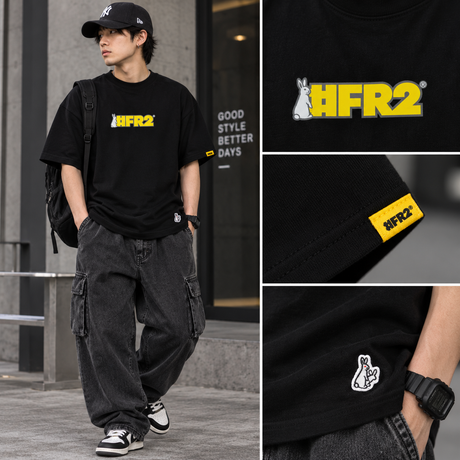 Black FR2 Rabbit Logo Tee shirt featuring the iconic rabbit graphic on the front, casual apparel by #FR2.