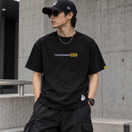 Black FR2 Fxxking Rabbits Logo Tee, a casual men's t-shirt with a bold graphic design and branding on the front.