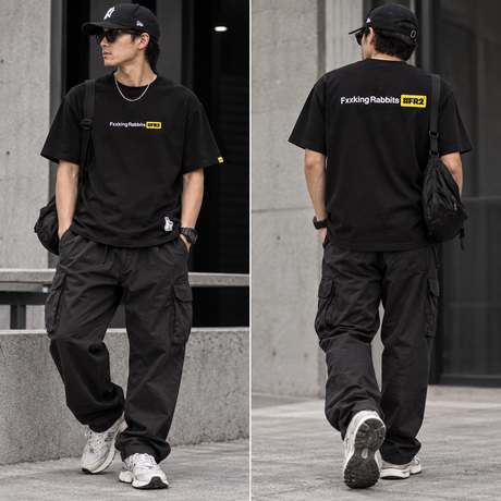 Black FR2 Fxxking Rabbits Logo Tee featuring the iconic logo design, casual short-sleeve cotton T-shirt for streetwear style.