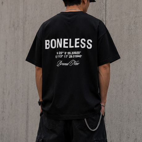 Black Boneless Coordinate Tee from BONELESS, soft cotton fabric, fitted casual t-shirt with crew neckline and short sleeves.