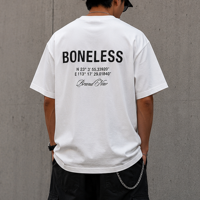 White Boneless Coordinate Tee from BONELESS, casual apparel with a relaxed fit and minimalist design.