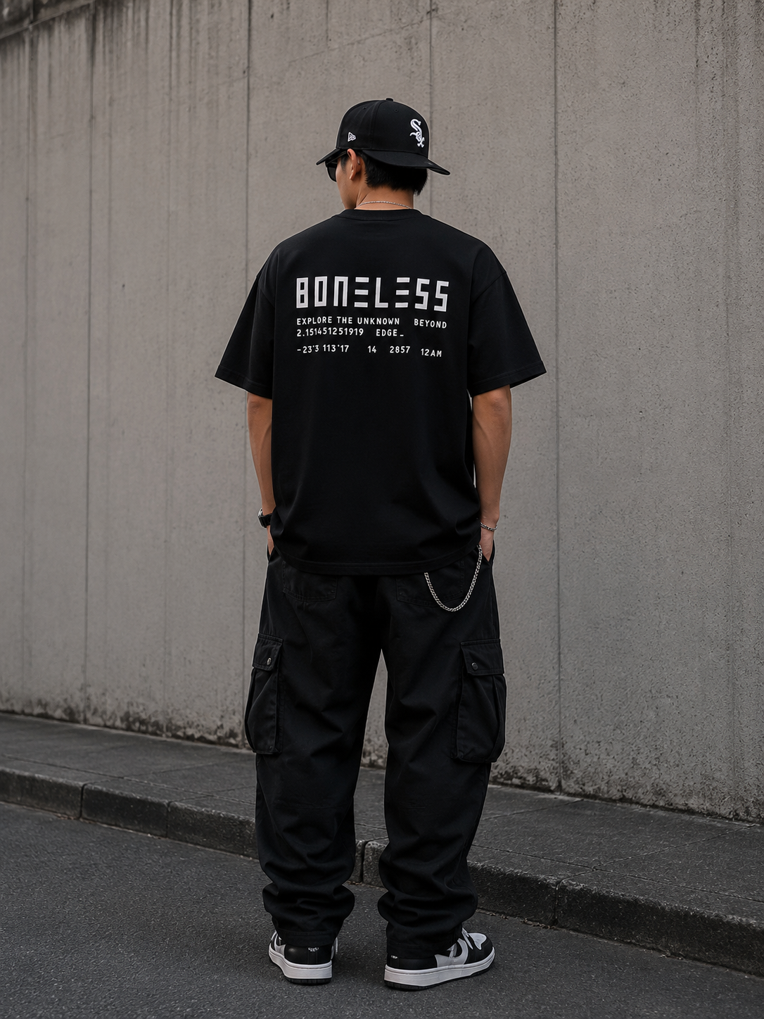 Black Boneless Signature Slogan Tee from BONELESS, featuring a casual fit and bold slogan print on the front.