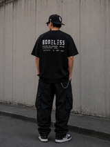 Black Boneless Signature Slogan Tee from BONELESS, featuring a casual fit and bold slogan print on the front.
