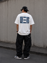 Boneless Faux Denim Applique Logo Tee White