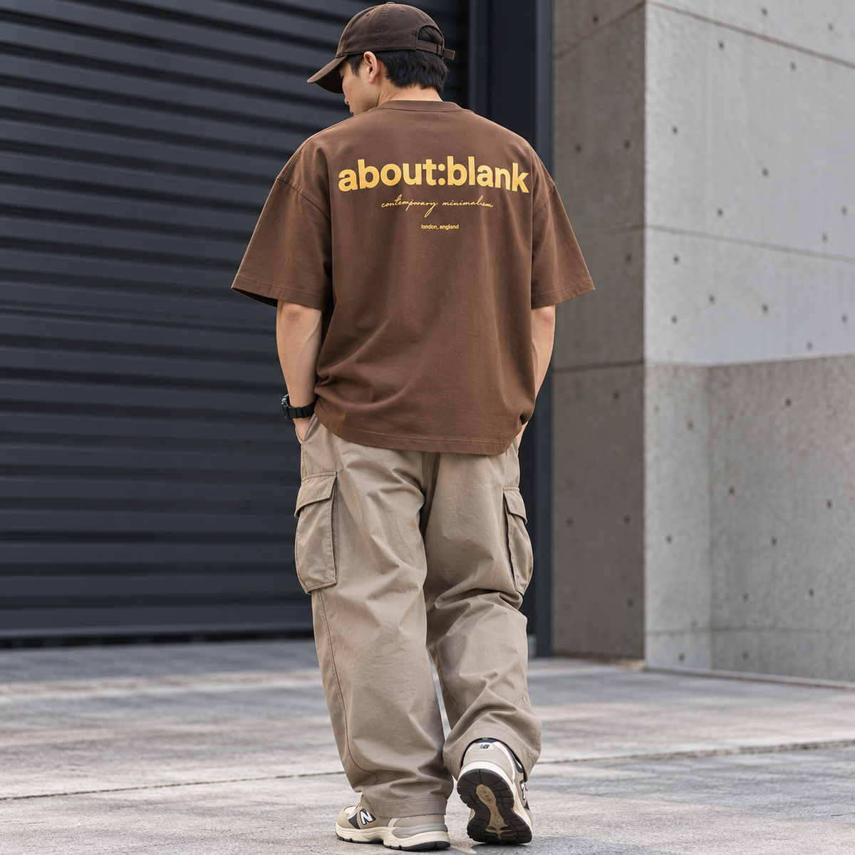 Brown AboutBlank box logo T-shirt featuring a minimalist design, casual apparel from the ABOUT:BLANK brand.