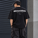 Black ABOUT:BLANK Box Logo Tee, casual apparel with a minimalist design, featuring a prominent box logo on the front.