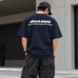 Navy AboutBlank Zev Logo Tee shirt from ABOUT:BLANK, featuring a front Zev logo design on soft cotton fabric.