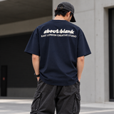 Navy AboutBlank Zev Logo Tee shirt from ABOUT:BLANK, featuring a front Zev logo design on soft cotton fabric.