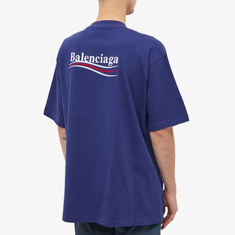 Balenciaga Political Campaign Embroidery Large Fit Tee Blue