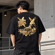 Black Rickyisclown Golden Horse Tee featuring a gold horse graphic on the front, casual style, made by RICKYISCLOWN.
