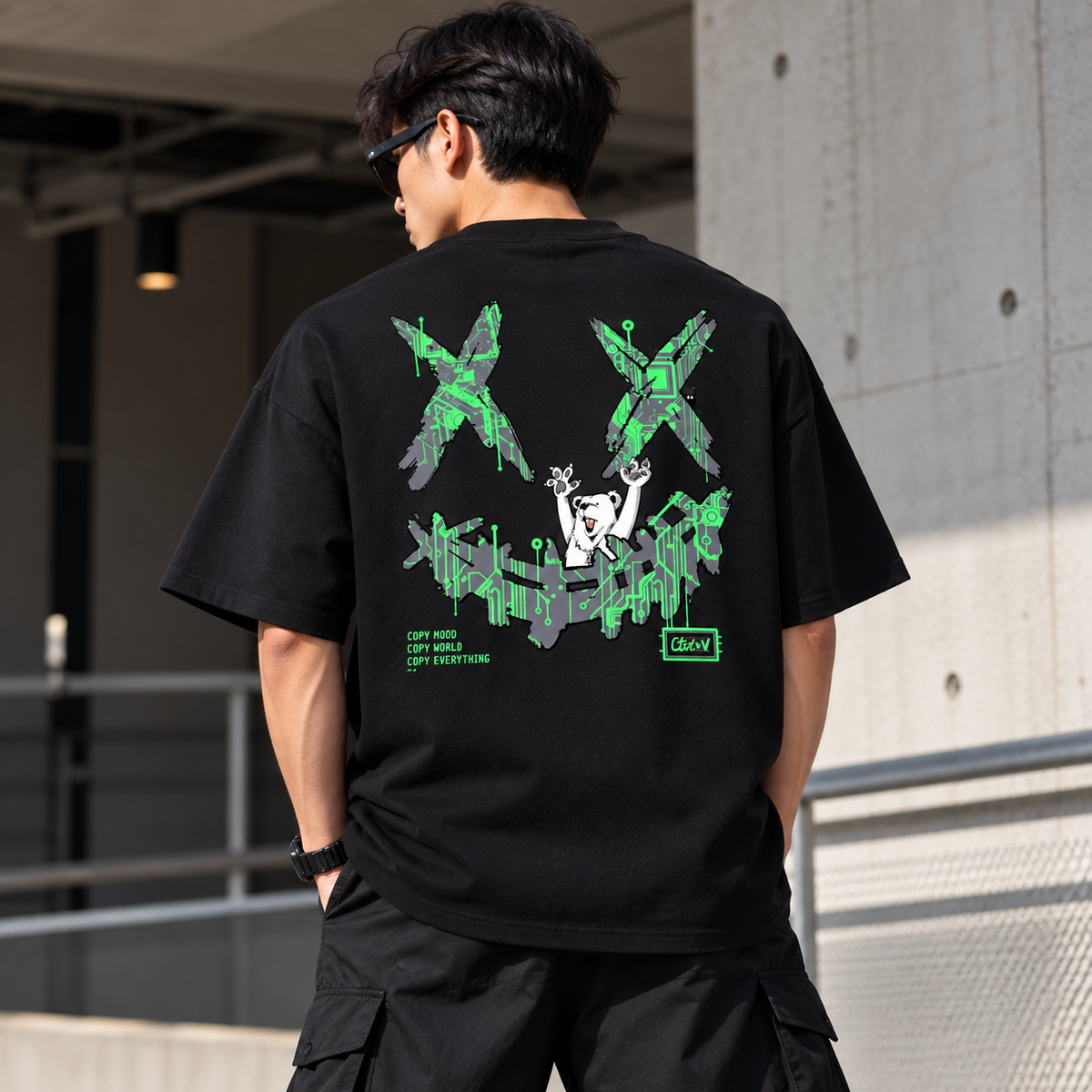 Black Rickyisclown Matrix Bear T-shirt with graphic print, size M, from RICKYISCLOWN apparel collection.