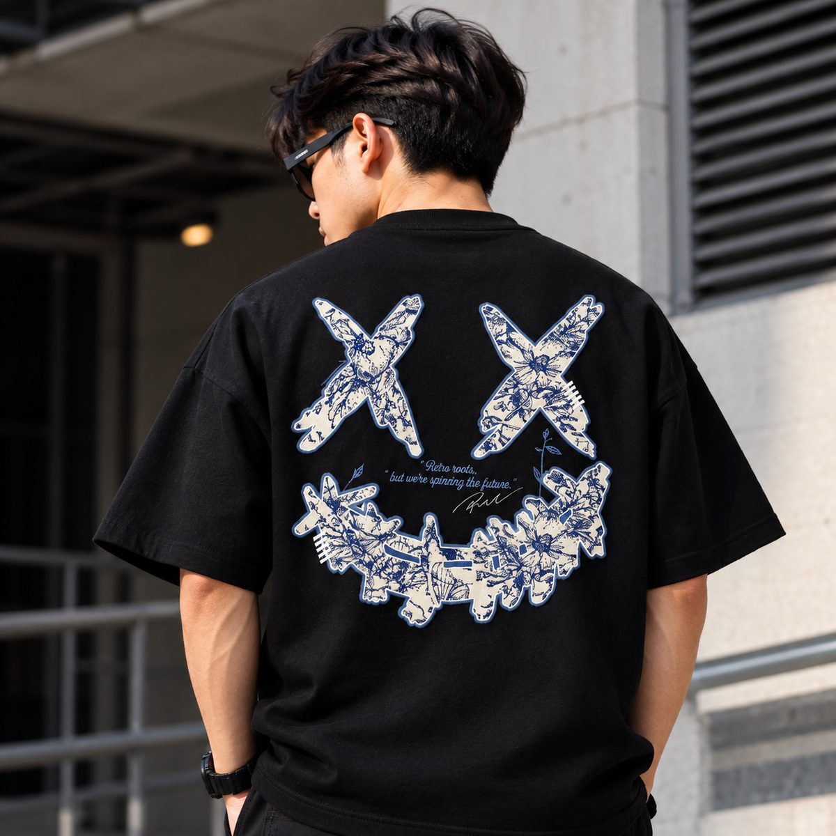 Black Rickyisclown embossed motif T-shirt with clown design, casual apparel from Rickyisclown, shown in image IMG-8934.