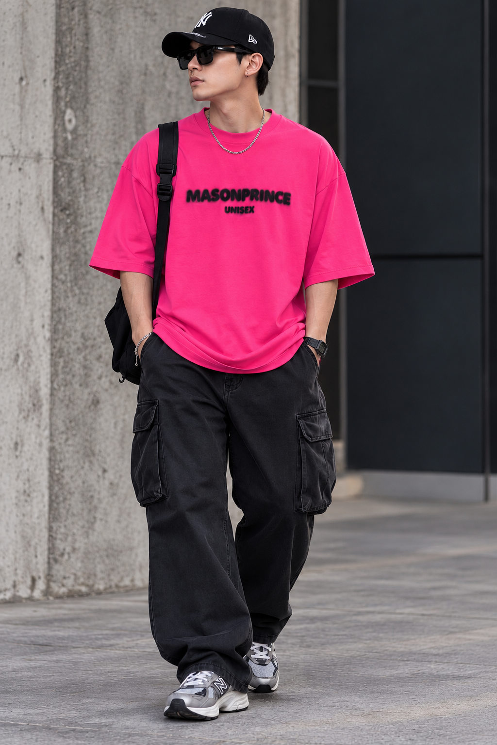 Pink MasonPrince Classic Spray Logo Tee shirt, casual apparel with logo design, displayed on a neutral background.