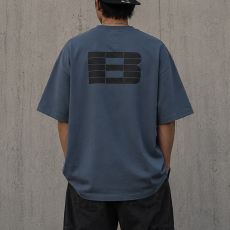 Boneless B Foam Logo Tee in grey and blue, casual apparel t-shirt with logo design on front, made by BONELESS.
