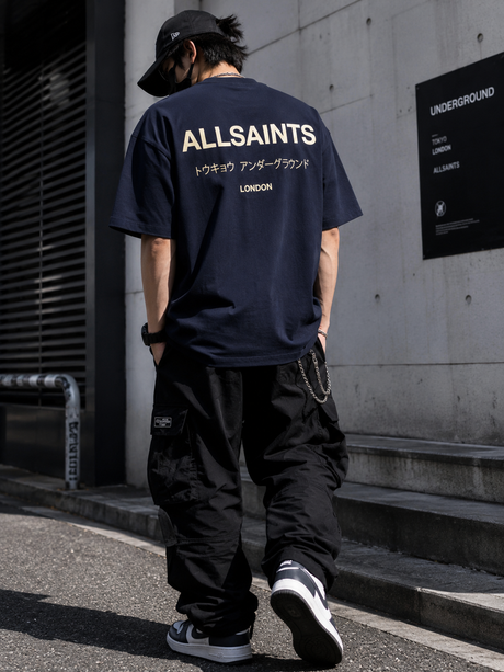 AllSaints Underground Logo Tee MoonLit Blue